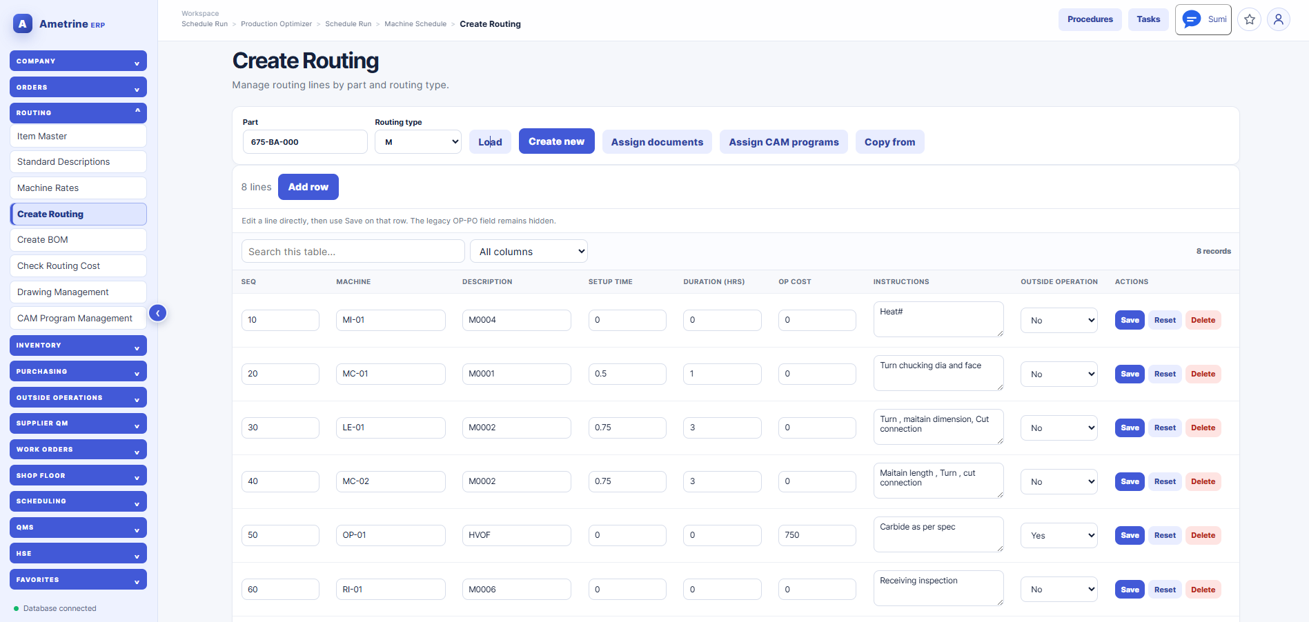 Ametrine Create Routing screen